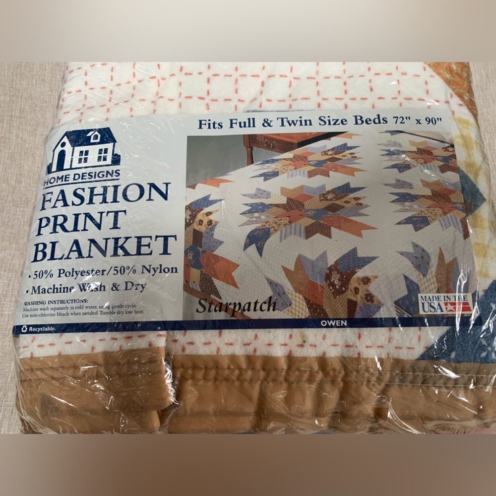 Home Design Owen Starpatch Fashion Print Blanket Twin Full New Old Stock Sealed